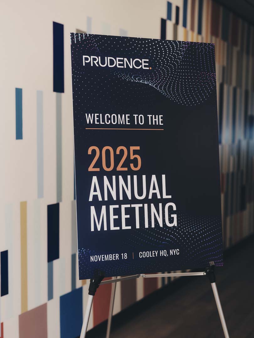Welcome signage at the Prudence 2025 Annual Meeting